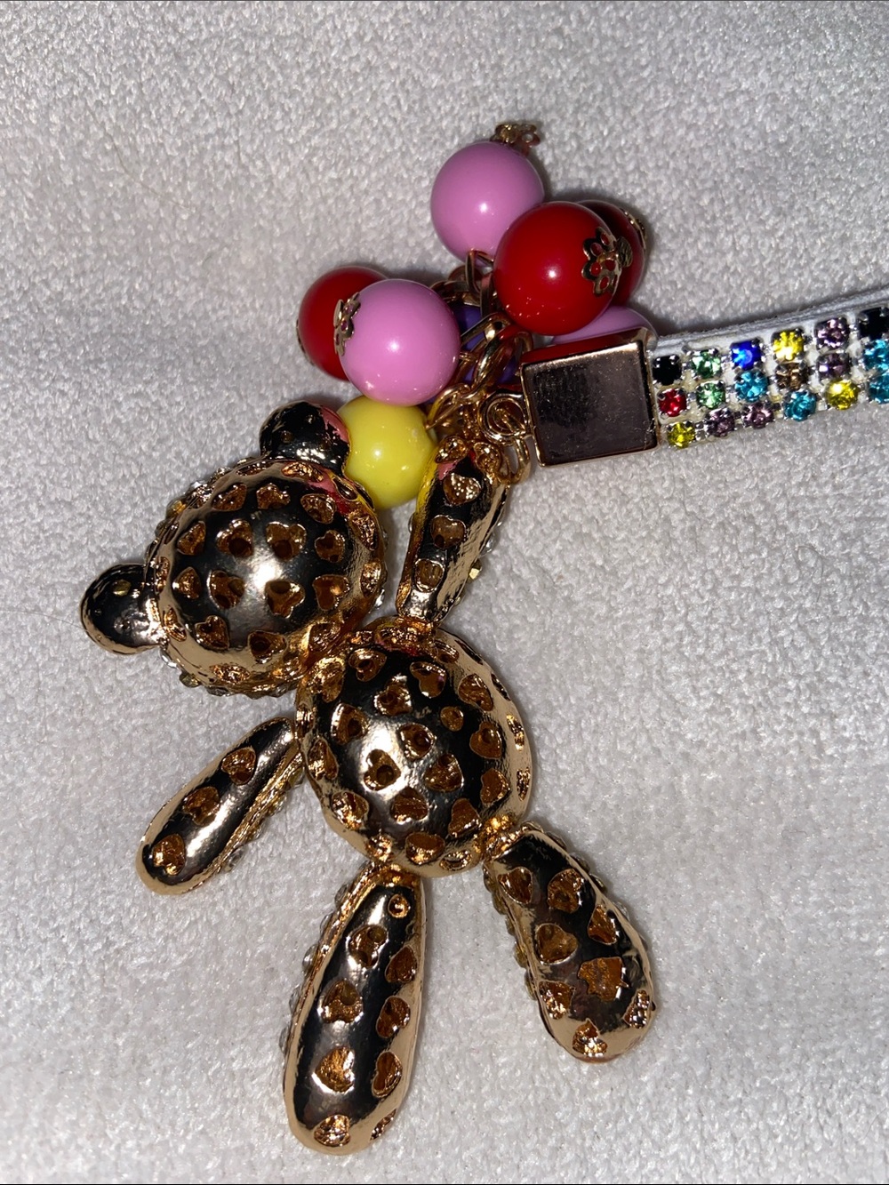NWT keychain/Bag charm Crystal Teddy Bear&balloons charm w/Colorful Bead Charm - Picture 8 of 8